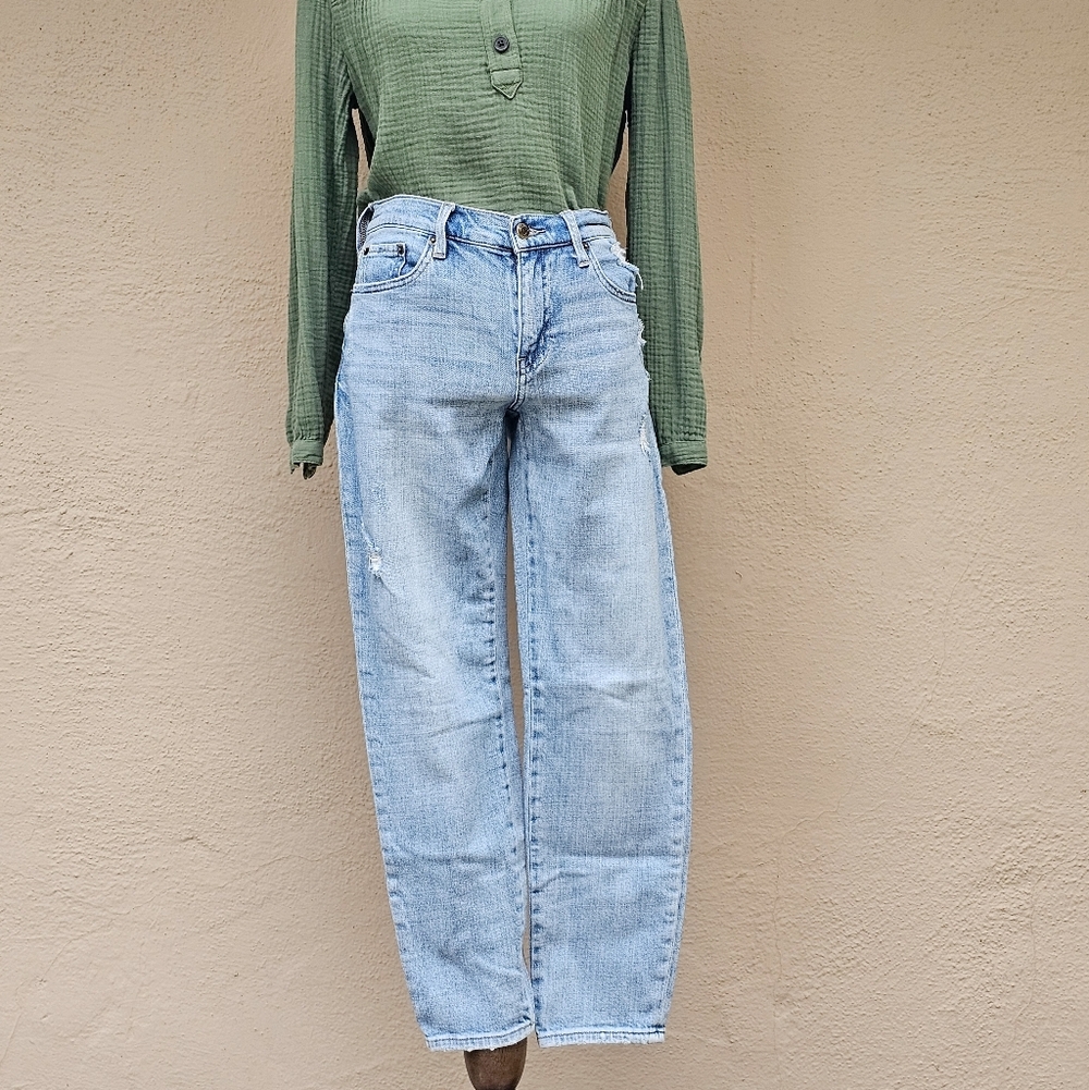 Pistola Mid Rise Straight Leg Faded Light Wash Cotton Blend Denim Jeans Sz 26